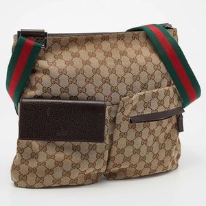Gucci Beige GG Canvas Medium Web Double Pocket Messenger Bag